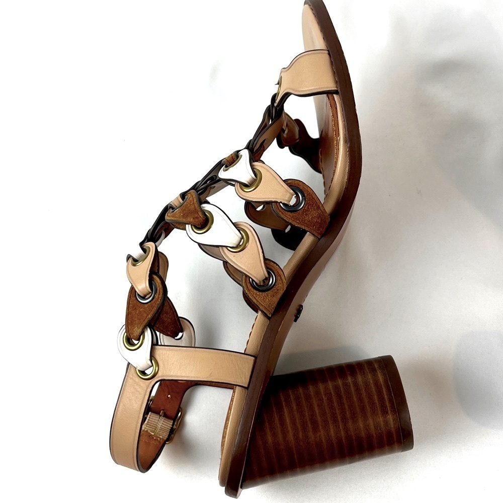 Coach Mid Heel Sandal Links Size 6.5 white Nude Brown Tones - Picture 11 of 15
